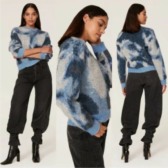 The Kooples Blue Colorblock Wool & Alpaca Sweater Women Pullover 0/XS - Picture 1 of 10